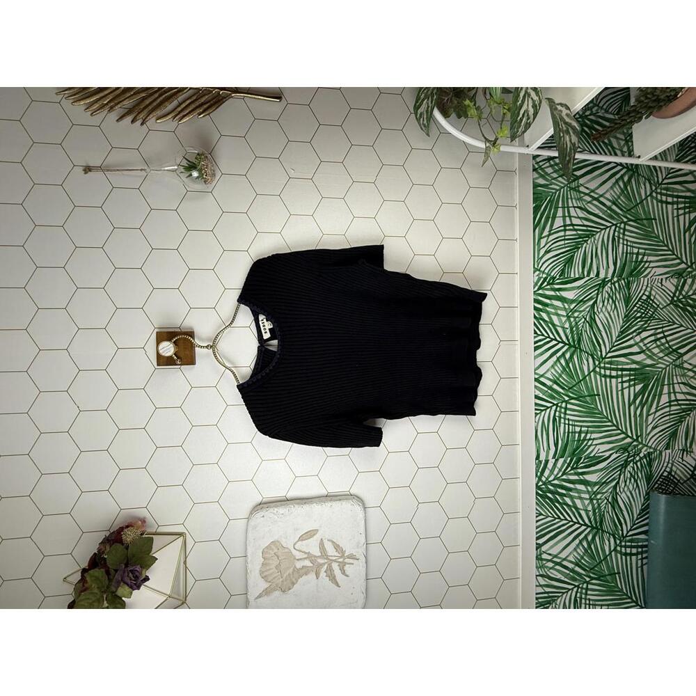 Boden Black Ribbed Short-Sleeve Sweater